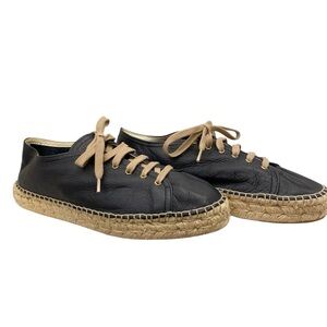Dark Blue Leather Espadrille Sneakers